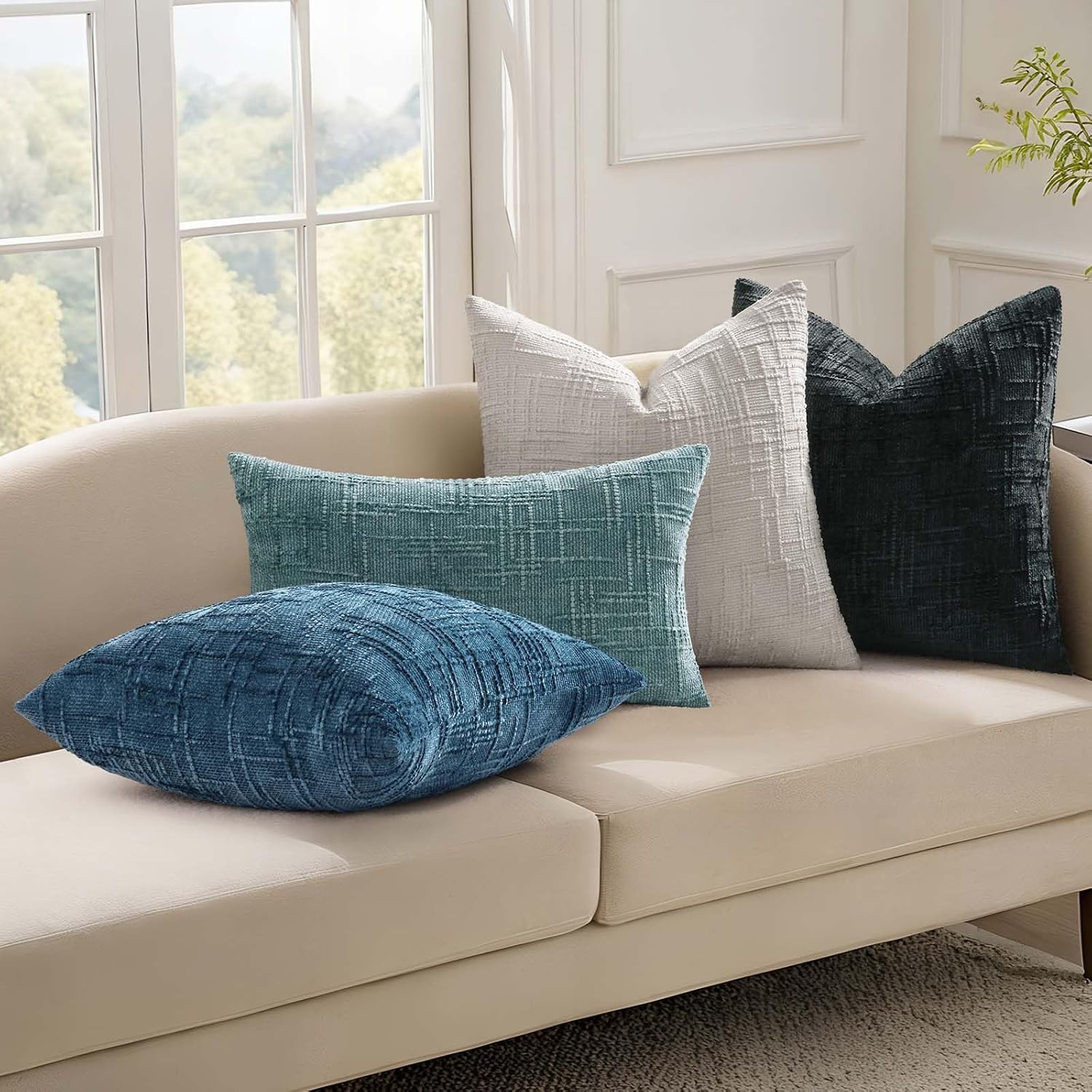 decorUhome Navy Blue Chenille Throw Pillow Covers 12x20 Set of 2 Textured Soft Cozy Slubby Couch Pillow Covers Modern Farmhouse Boho Decora…