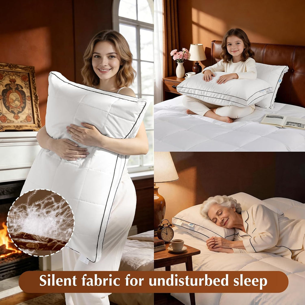 Davmabcjy 3 in 1 Adjustable Goose Down Pillows King Size Set of 1, Cooling Cover Bed Pillows, Fluffy Soft Feather Down Pillow for Ba…
