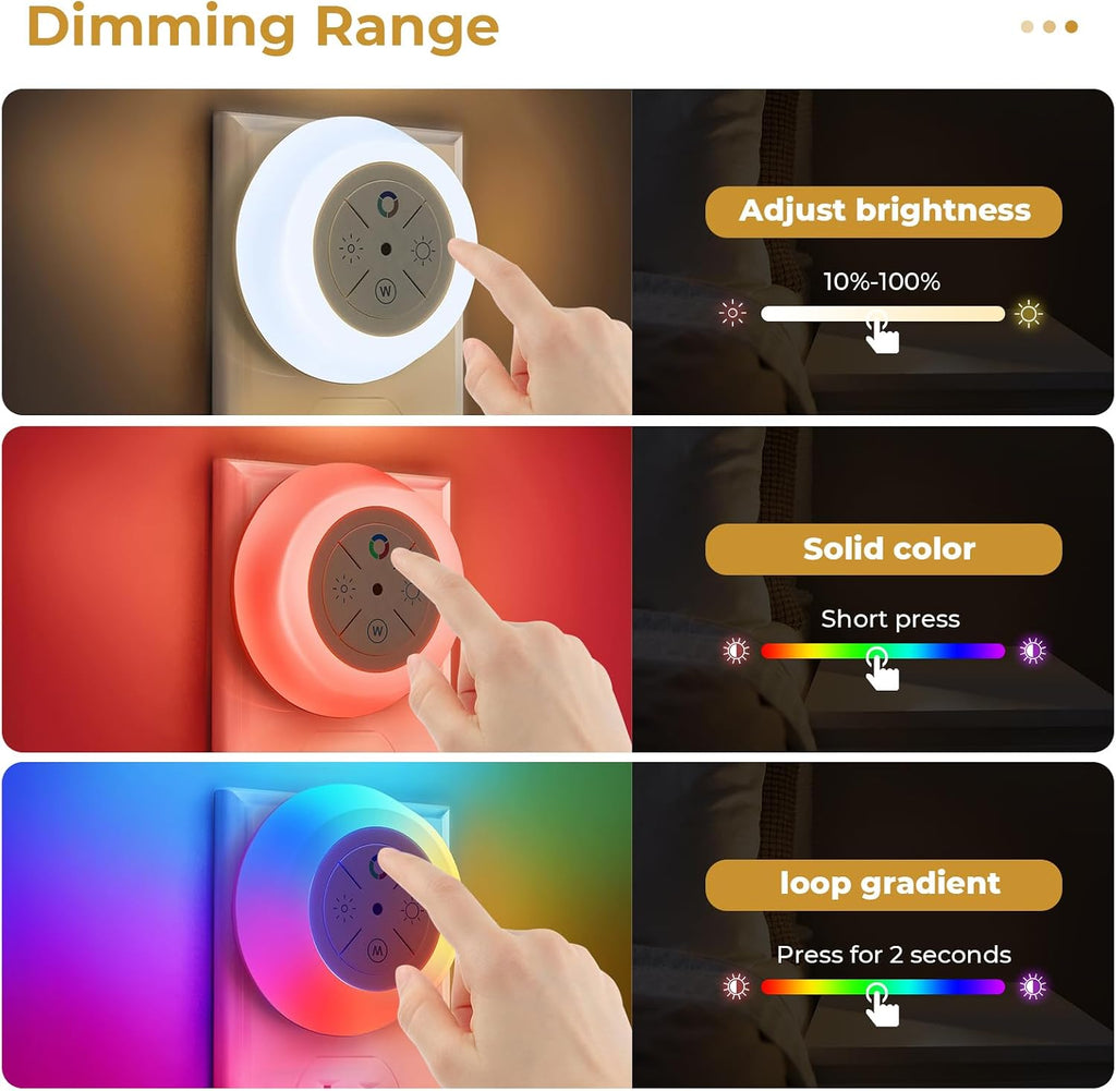 Dawnrise Night Lights Plug Into Wall, Dusk to Dawn Sensor, 12-Color Changing Led Plug in Night Light Dimmable for Bedroom, Stairs…