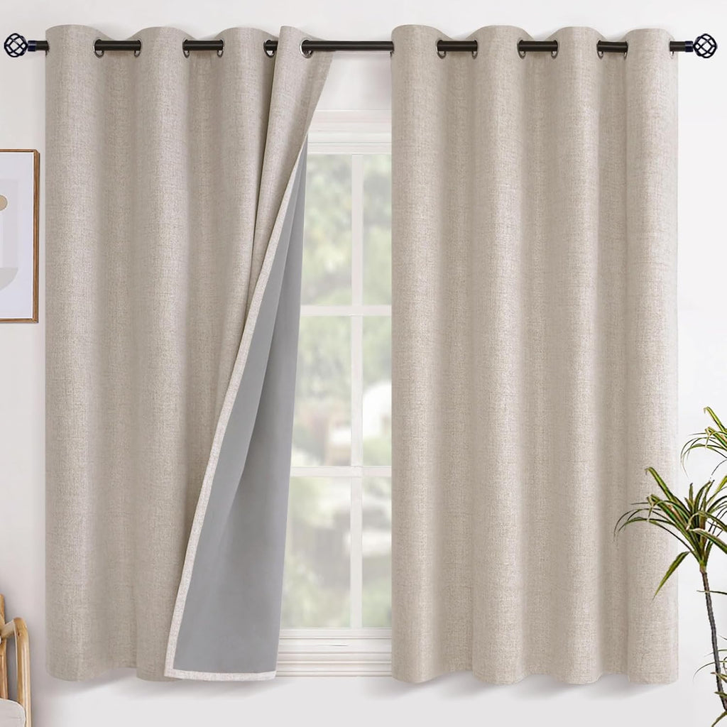 YoungsTex Short Linen Blackout Curtains for Bedroom Window, Burlap Thermal Insulated Drapes with Grommet Privacy for Living Room Bathroom K…