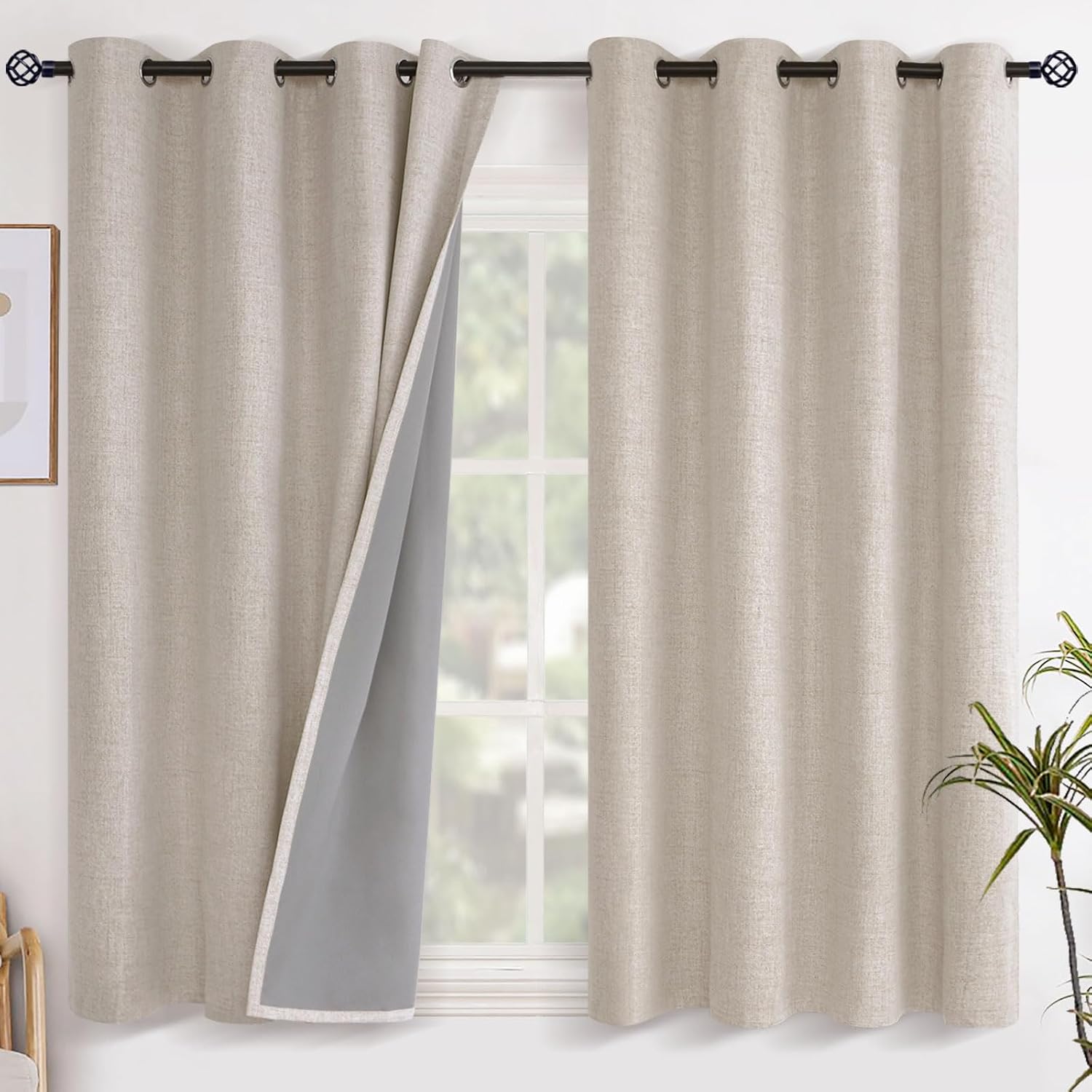 YoungsTex Short Linen Blackout Curtains for Bedroom Window, Burlap Thermal Insulated Drapes with Grommet Privacy for Living Room Bathroom K…