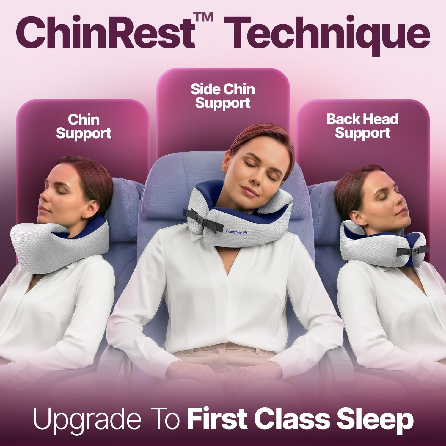 ComfyNap® Versatile Travel Neck Pillow for Airplane [Patented], 9 Positions in 3 Techniques, Plane Pillow with Pure Memory Foam, Travel…