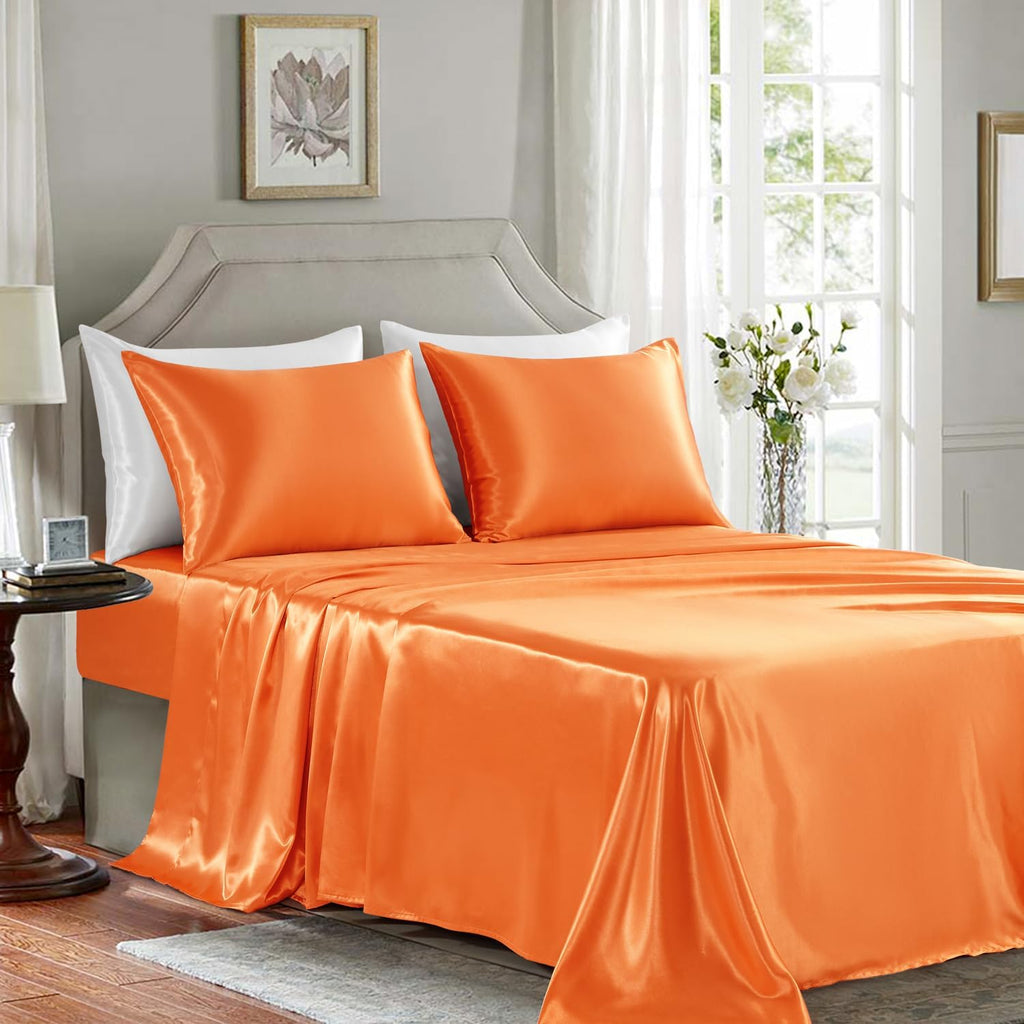 Golal Satin Sheets Full Size - 4 Pieces Luxury Silky Soft Bed Sheets, Wrinkle-Free Burnt Orange Satin Silk Sheet Set with 1 Deep Pocket Fit…