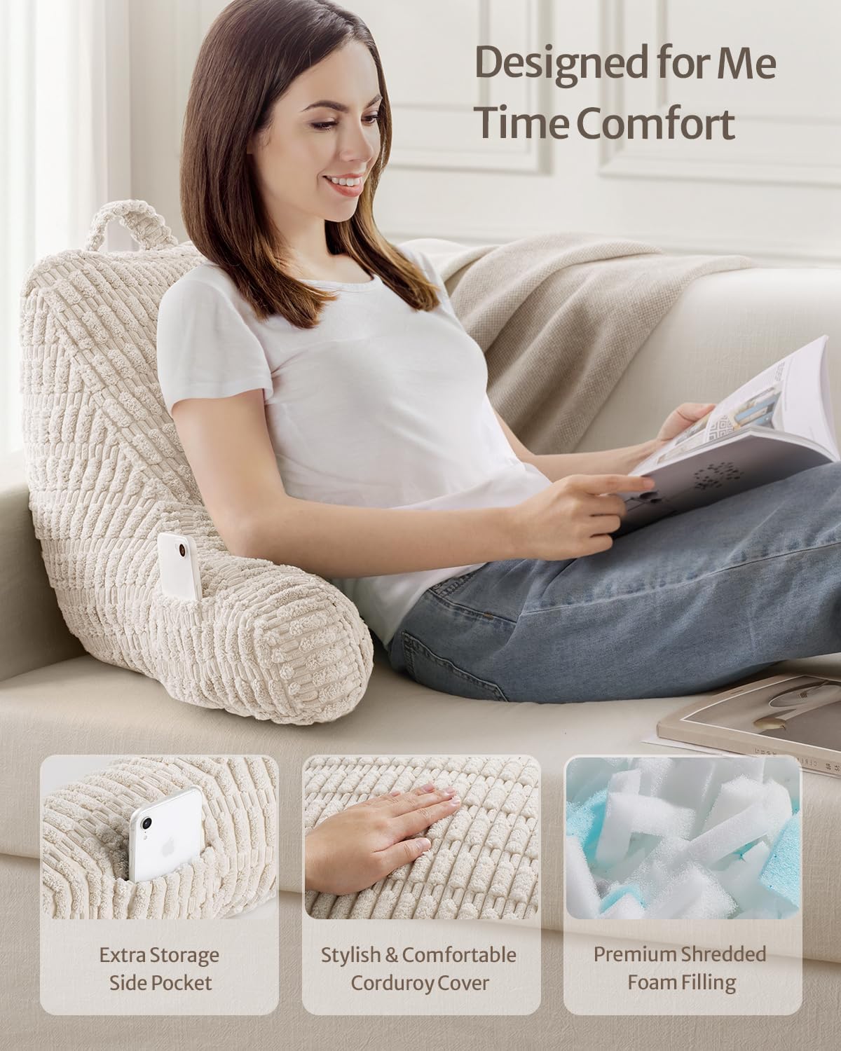 Blissful Diary Reading Pillow, Backrest Pillow with Shredded Memory Foam for Adult & Children, Designed for Bed and Couch Sitting Up…