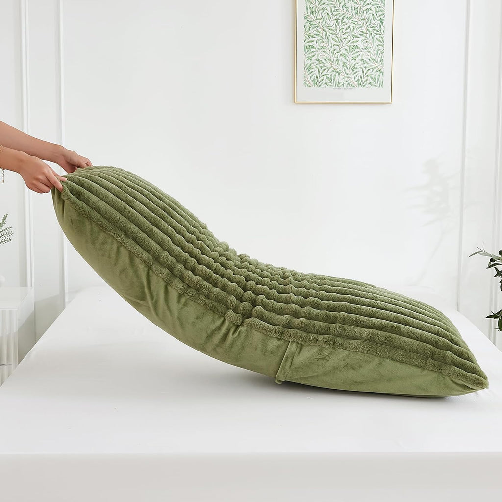 Memfydu Full Body Pillow with Fluffy Stripe Faux Fur Removable Cover, Long Bed Pillow Adult 20x54 Inches for Side Sleeper and Pregnancy, Sa…