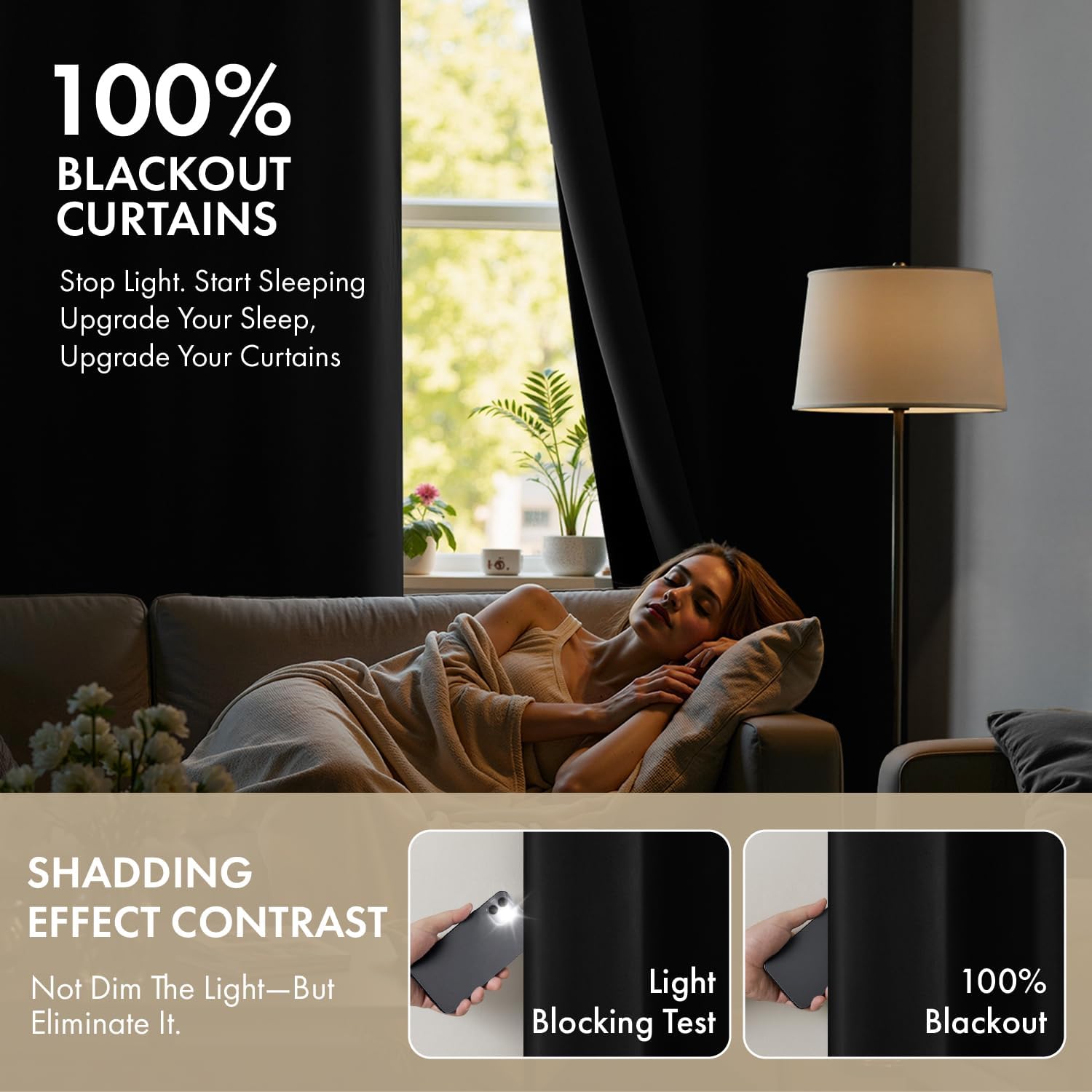 Miulee Black 100% Blackout Curtains for Bedroom 90 Inch Long, 2 Thick Layers Thermal Insulated Full Blackout Window Curtains with Black Lin…