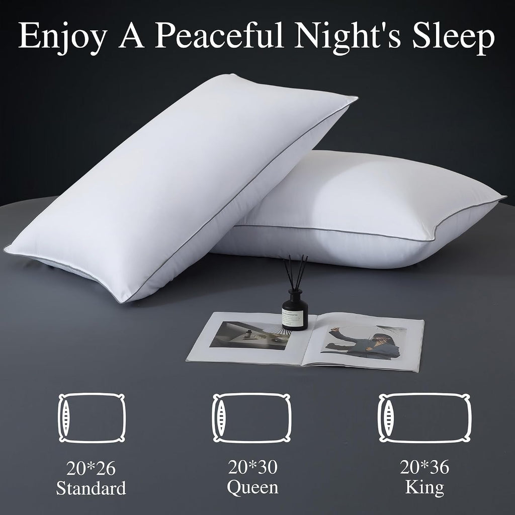WhatsBedding Goose Down Pillows Queen Size Set of 2, Luxury Hotel Bed Pillows for Deep Sleep, Fluffy Soft Feather Down Pillow for Back…