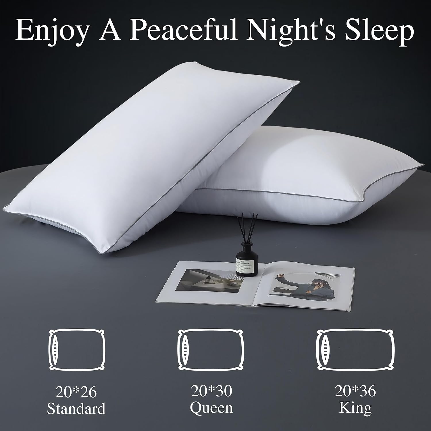 WhatsBedding Goose Down Pillows Standard Size Set of 2, Luxury Hotel Bed Pillows for Deep Sleep, Fluffy Soft Feather Down Pillow for…