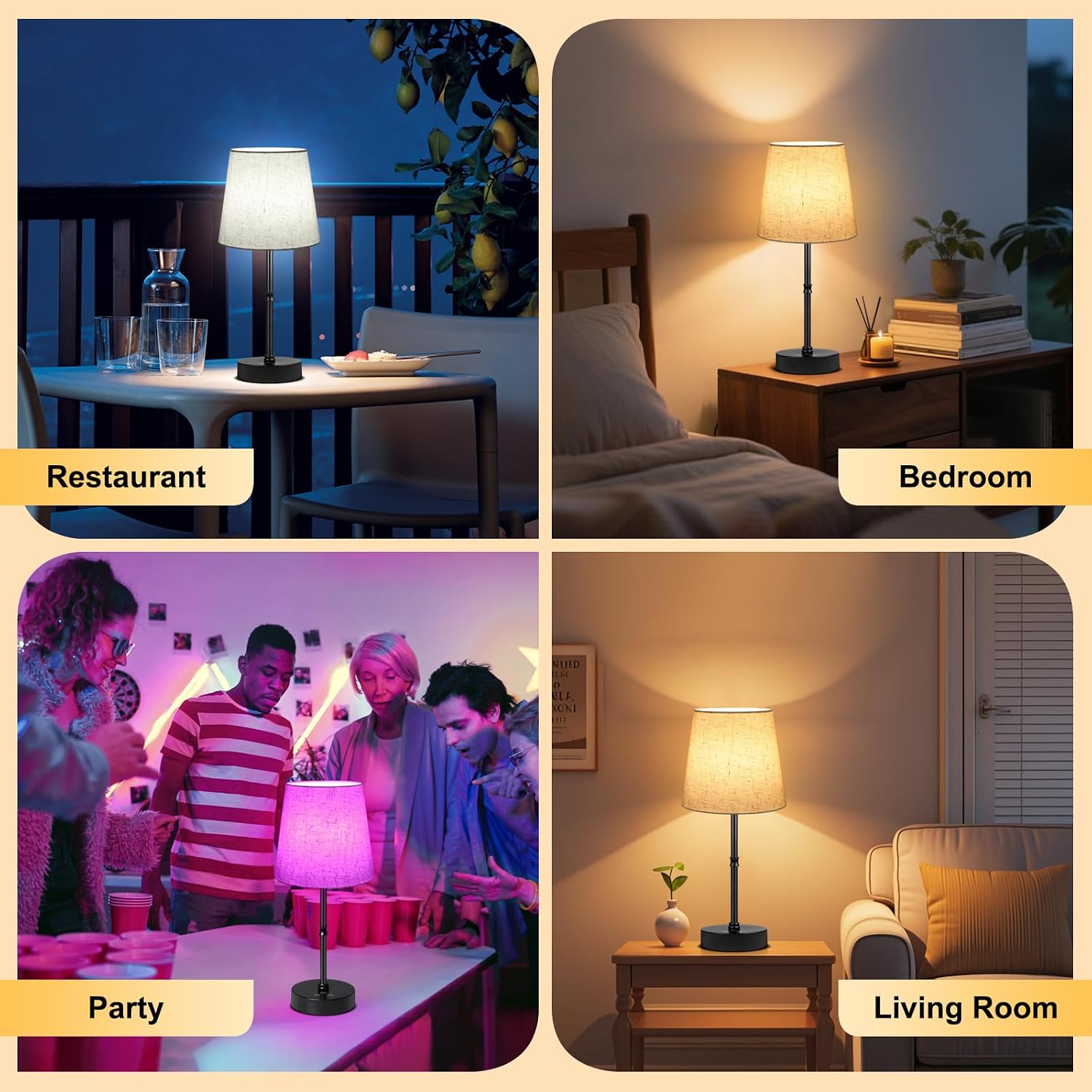 Wowag Cordless Table Lamp,5000mAh Rechargeable Battery Operated Desk Lamp,3 Colors & 7 RGB Stepless Dimmable, Portable Wireless Touch…