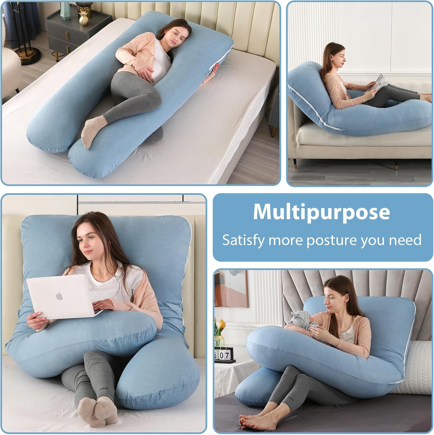 Amagoing Cooling Pregnancy Pillow for Sleeping, U Shaped Maternity Full Body Pillow for Women with Hip, Leg, Back Pain Support, Removable C…