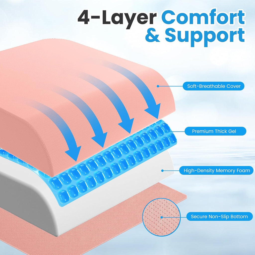 Wheelchair Seat Cushion for Pressure Relief, Cooling Gel Memory Foam Chair Cushion with Slope-Edge Design, Coccyx Support for Tailbone…