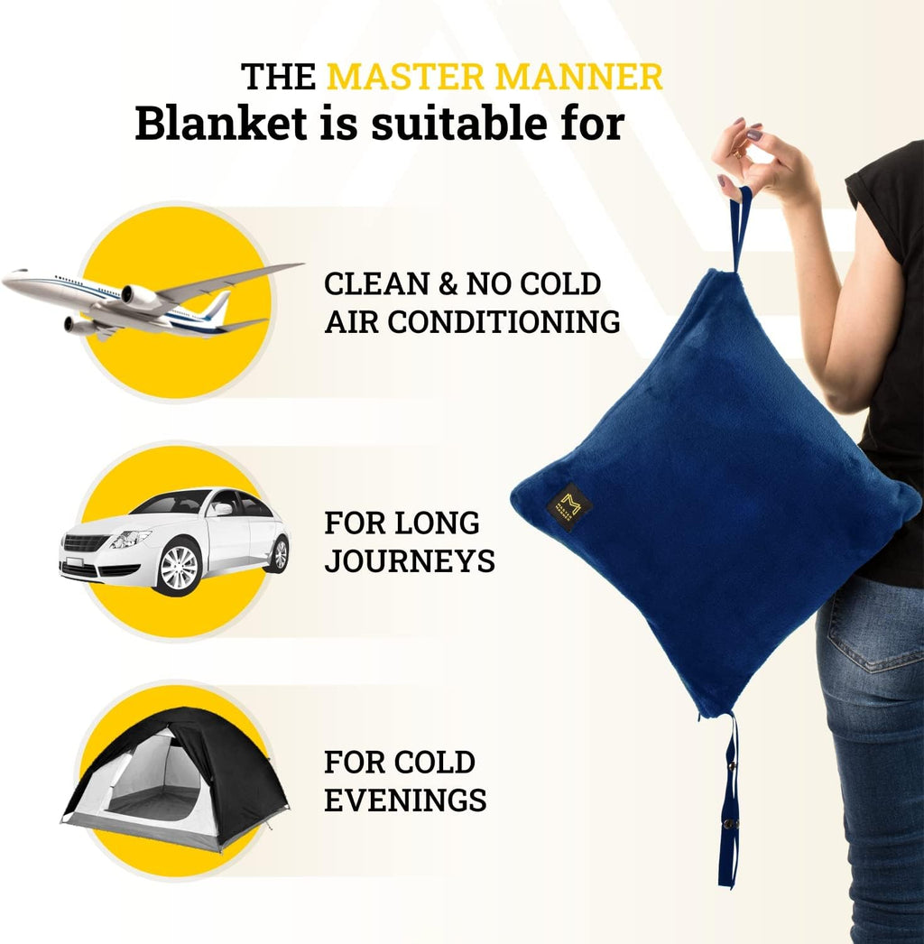 Travel Blanket Airplane Compact with Hoodie – 2in1 Airplane Travel Accessories from Plane Blanket to Travel Pillow with Luggage Strap…