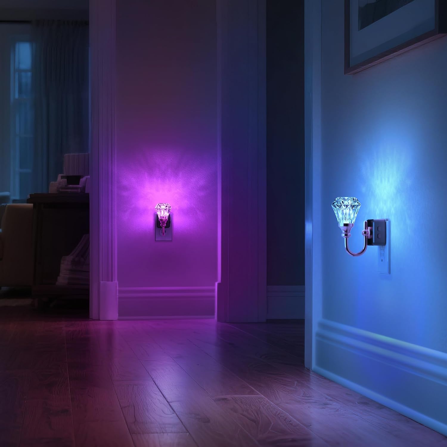 DORESshop LED Night Light, Diamond Acrylic Night Lights Plug into Wall, 3 Level Brightness Adjustable Plug in Night Light, 8-Color RGB…