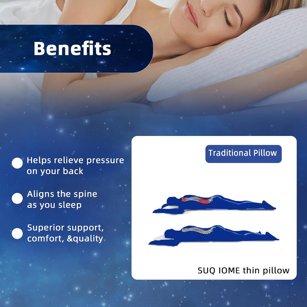 Suqiome SUQ I OME Sleeper - Ultra Thin Flat Pillows for Sleeping, Cooling Gel Infused Memory Foam Pillow 2.2 inch Height Ultra Thin Pi…