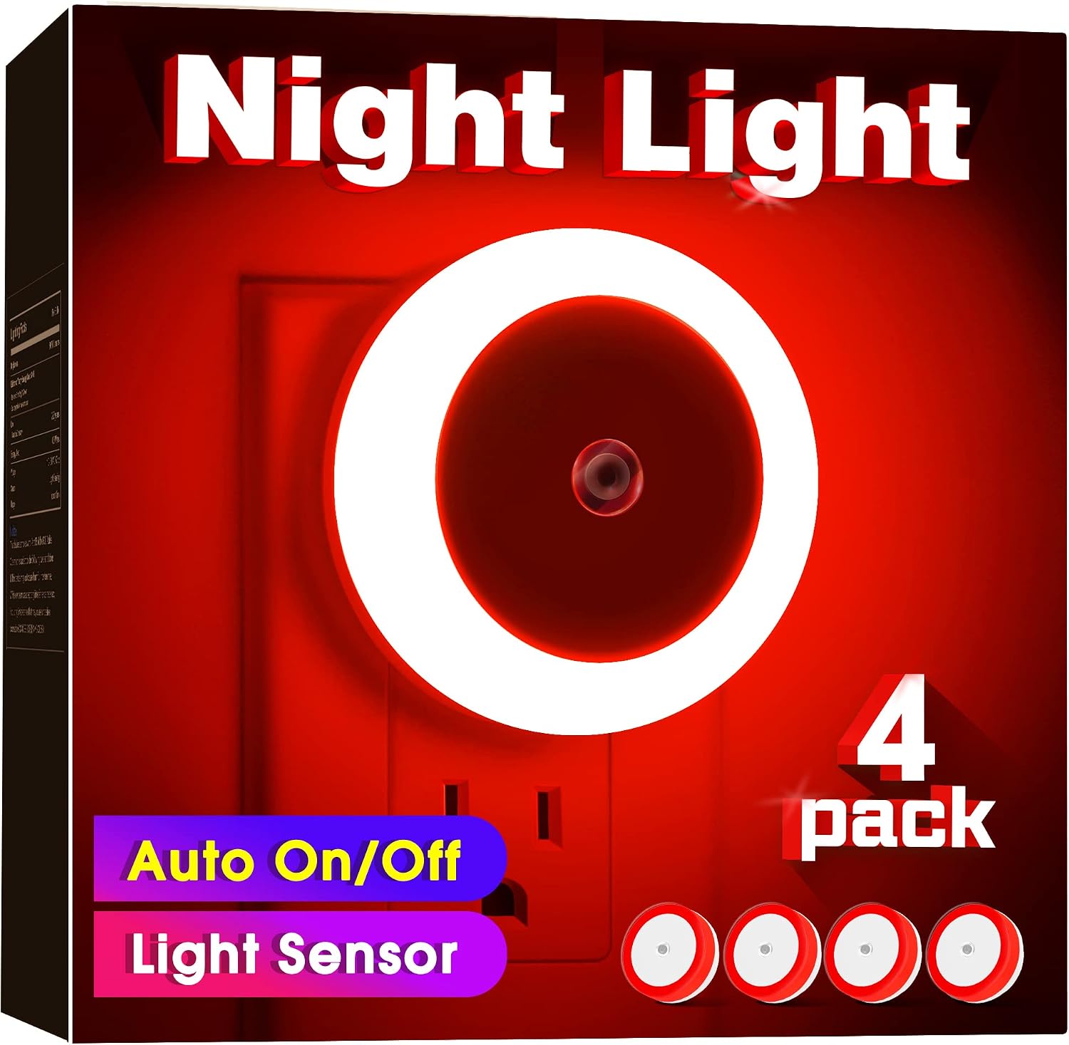 WelcometoBriigniteenjoyyourtimehere Briignite 4 Pack Red LED Night Light, Dusk to Dawn Sensor, Plug in, 60 Lumens, 0.6W, ABS Plastic, Perfe…