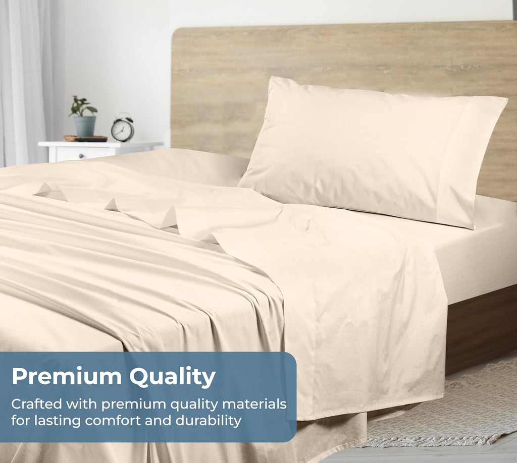 Royalelinens ROYALE LINENS 100% Organic Cotton Twin Sheet Set - Percale Weave - 3 Pieces Set - 1 Flat, 1 Deep Pocket Fitted Sheet and 1 Pil…