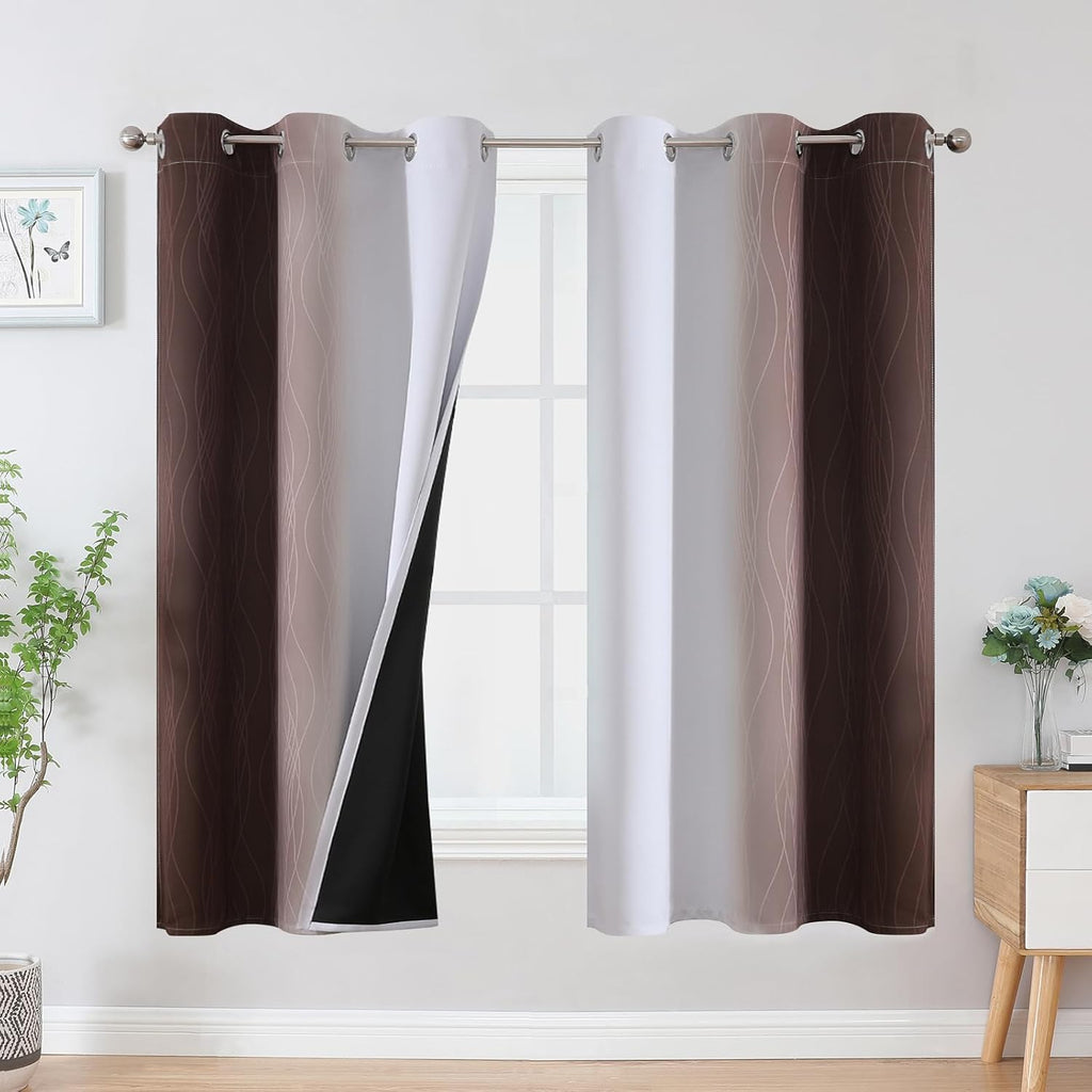 Estelartextiler Estelar Textiler Brown and Greyish White Ombre Blackout Curtains for Bedroom, Full Room Darkening Grommet Curtains for Livi…