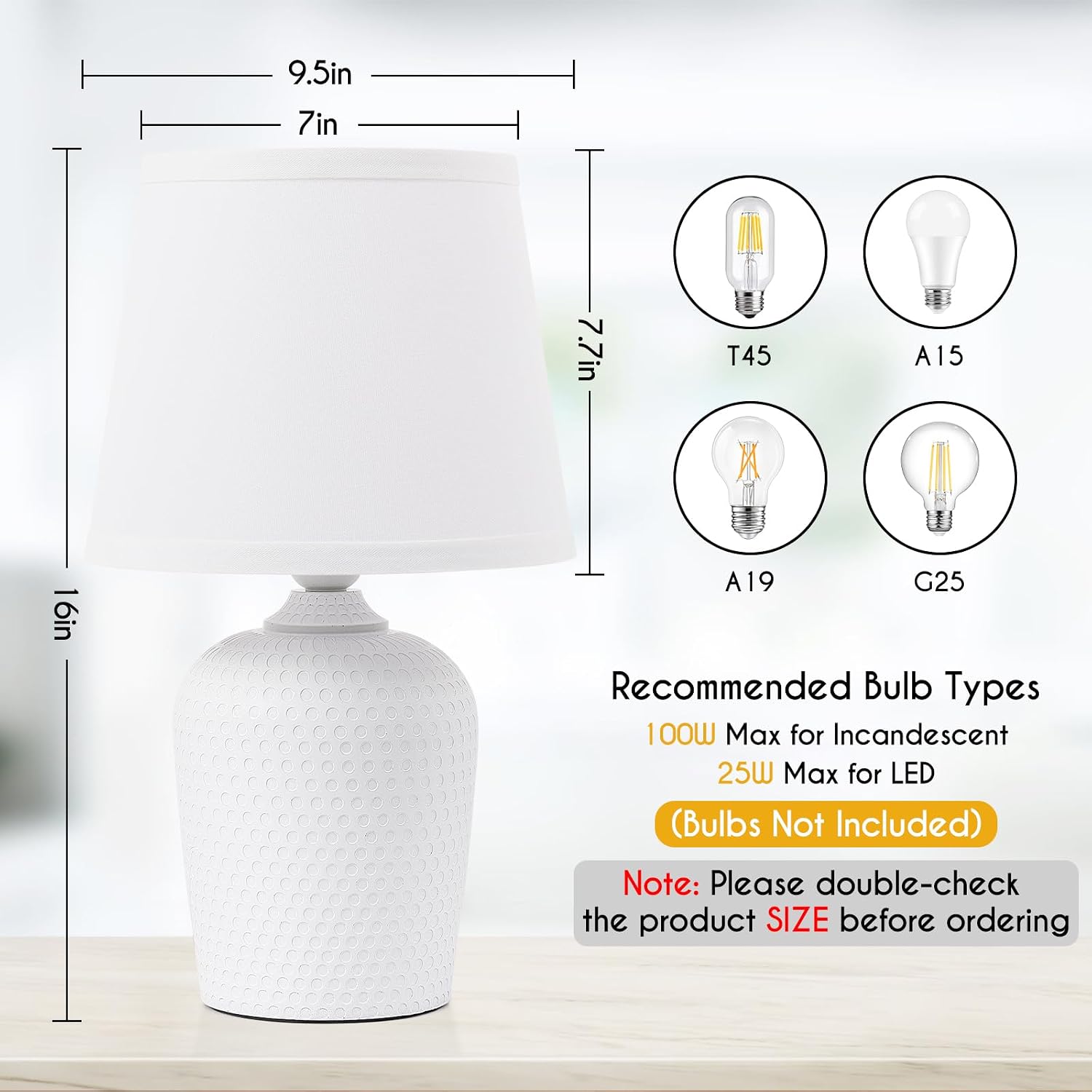 Sucolite 16'' Table Lamps Set of 2, Bedside Nightstand Lamps for Bedroom Kid’s Room, Cute Desk Lamps with Studded Texture Base for…
