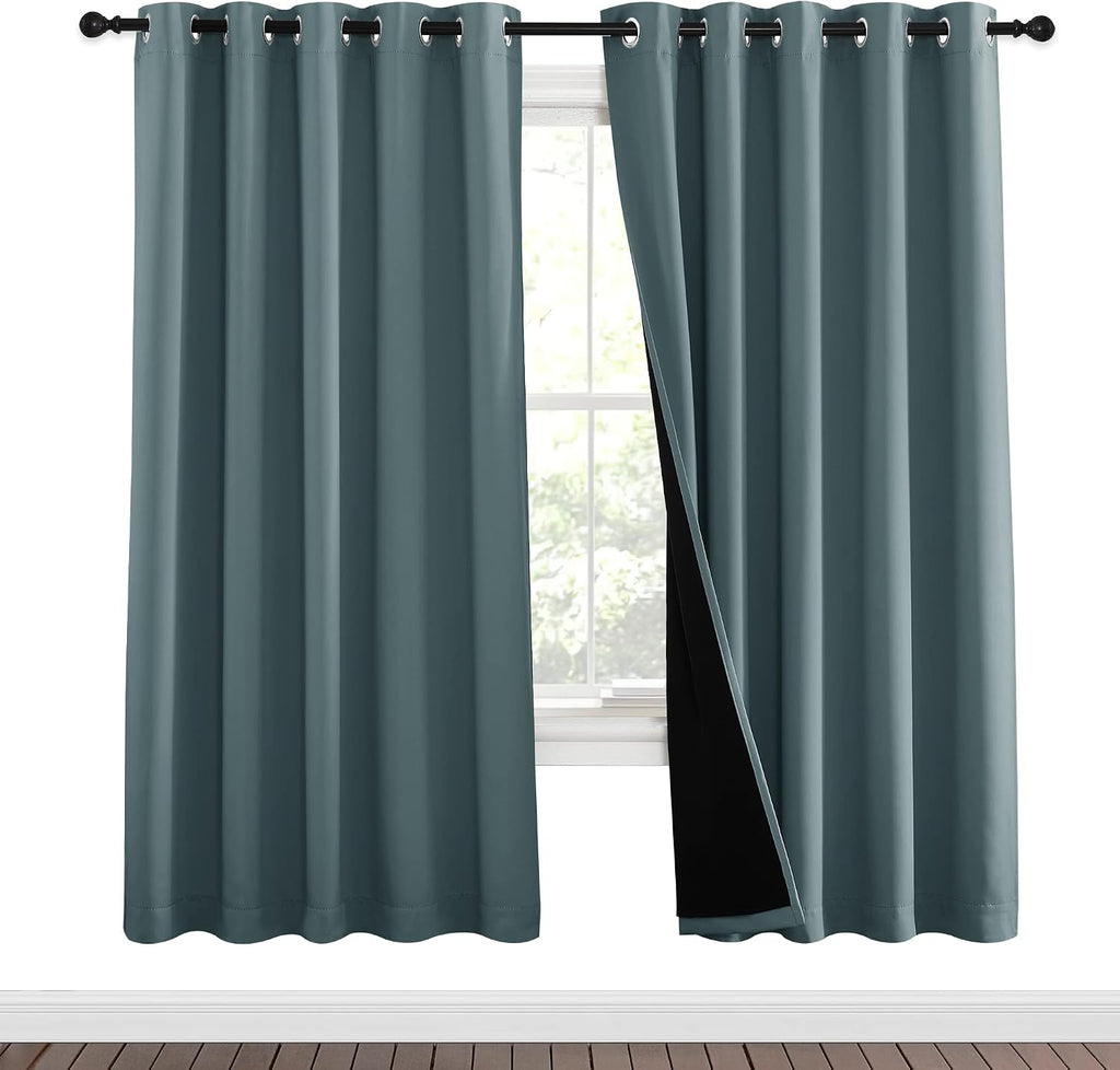 Nicetown 100% Blackout Window Curtain Panels, Cold and Full Light Blocking Drapes with Black Liner for Nursery, 84 inches Drop Thermal Insu…