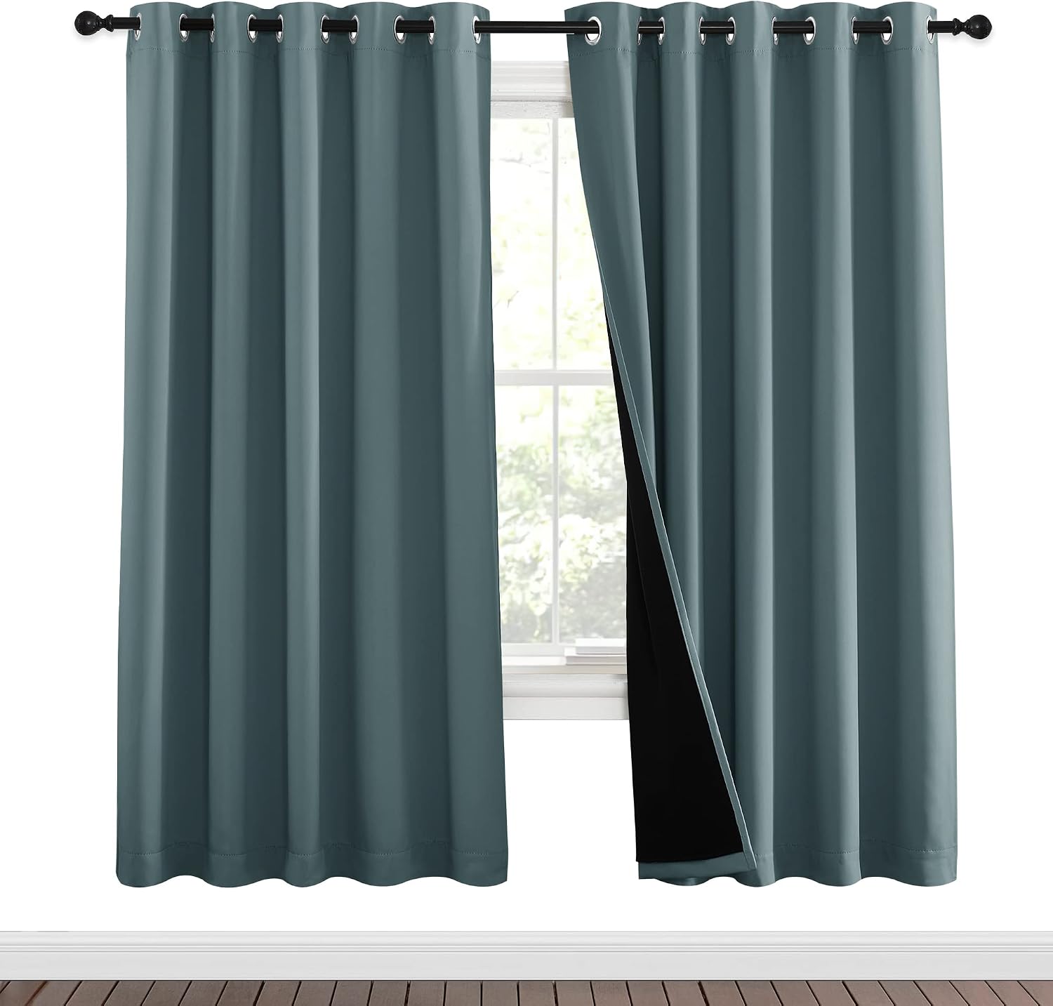 Nicetown 100% Blackout Window Curtain Panels, Cold and Full Light Blocking Drapes with Black Liner for Nursery, 84 inches Drop Thermal Insu…