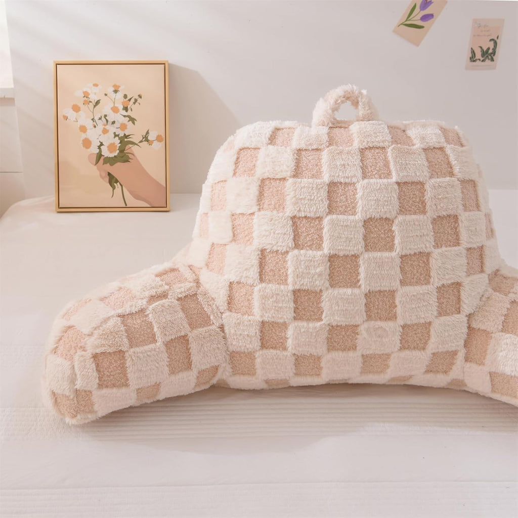 Aimuan Reading Pillow Checkered Bed Rest Wedge Backrest Checkerboard Pillow with Arms Back Support for Sitting Up in Bed Cushion Incline…