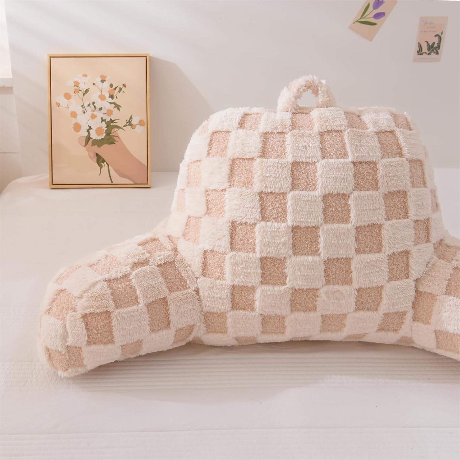Aimuan Reading Pillow Checkered Bed Rest Wedge Backrest Checkerboard Pillow with Arms Back Support for Sitting Up in Bed Cushion Incline…