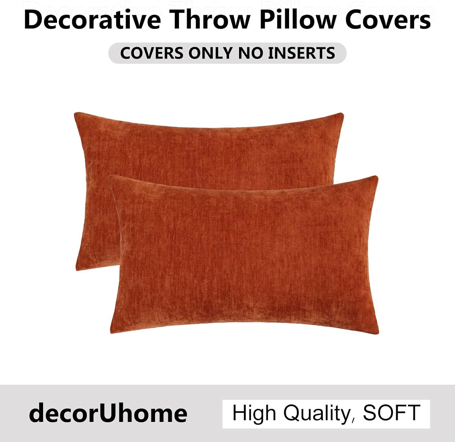 decorUhome Chenille Rust Throw Pillow Covers 12x20 Inch Set of 2, Decorative Soft Couch Pillow Covers Solid Dyed Accent Farmhouse Neutral R…