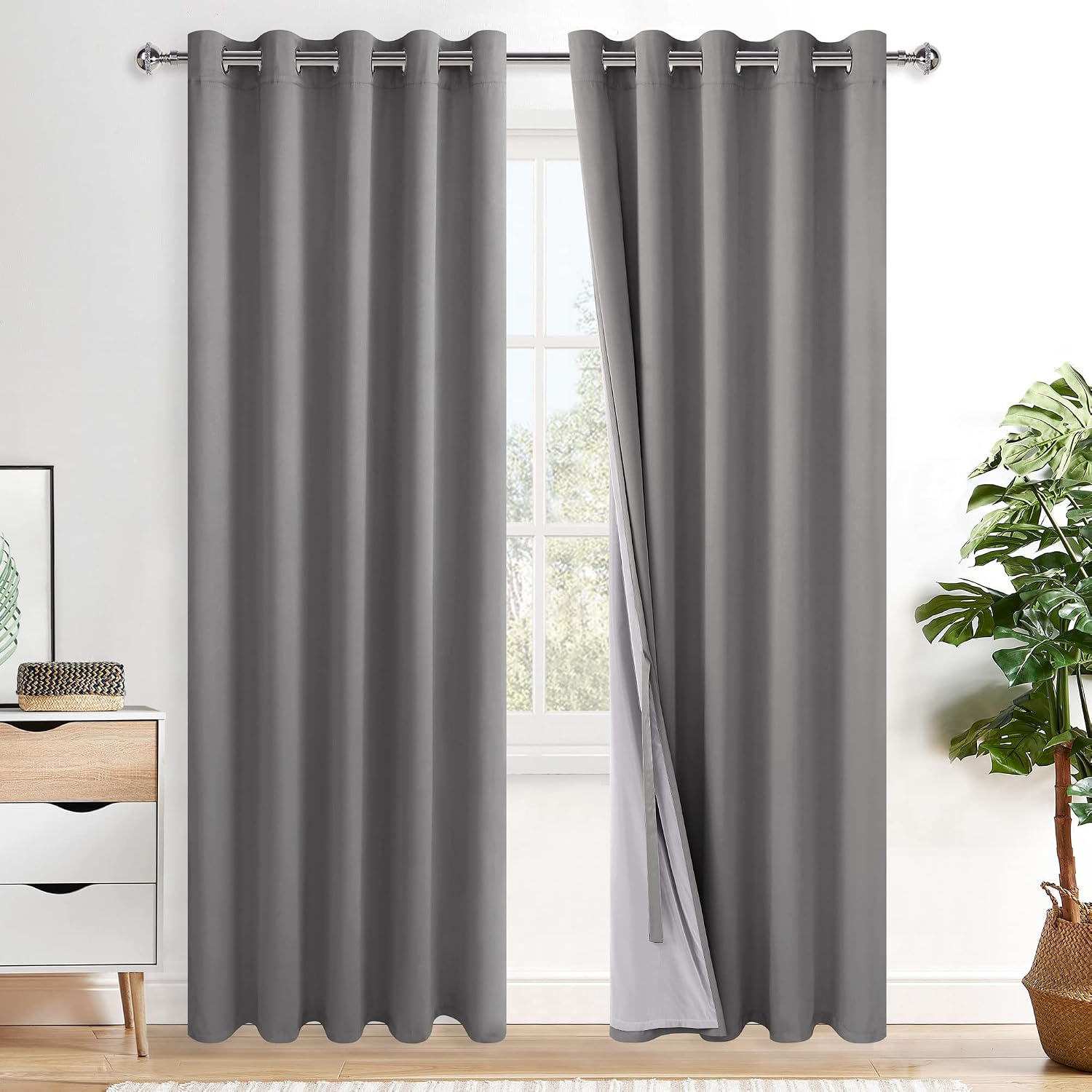 Xwzo Blackout Curtains 84 Inches Long with Tiebacks- Full Light Blocking & Energy Efficiency Extra Wide Window Draperies Grommet Top with B…