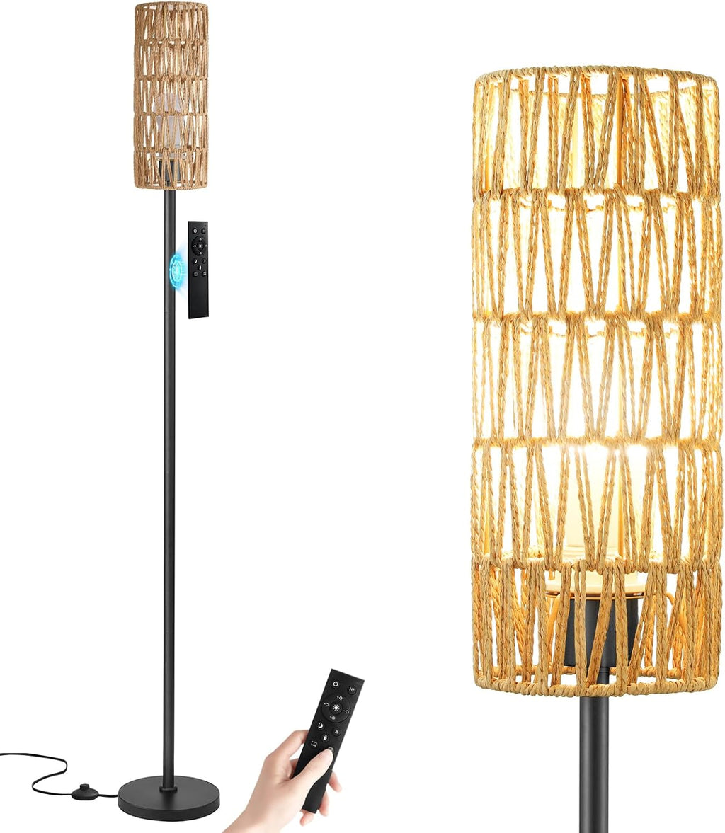 Ambimall 64'' Floor Lamps for Living Room with Remote Control and Stepless Dimmable Colors Temperature & Brightness, Boho Black Standing…