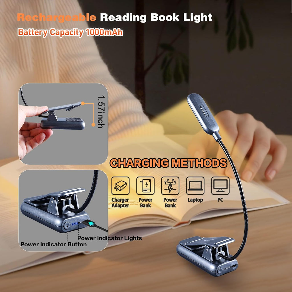 Vavofo Rechargeable Book Light for Reading in Bed Kids, 7 LED Reading Light with 9-Level Warm Cool White Daylight, Eye comfort Lamp with…