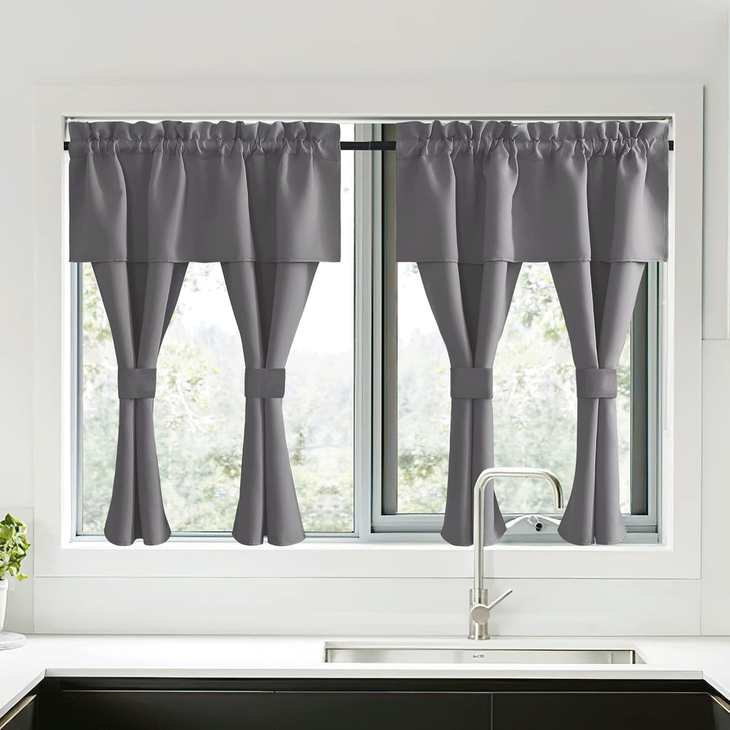 Nicetown Short Curtains with Attached Valance for Small Window, Thermal Insulated Rod Pocket Room Darkening Curtains for Living Room, 52" W…