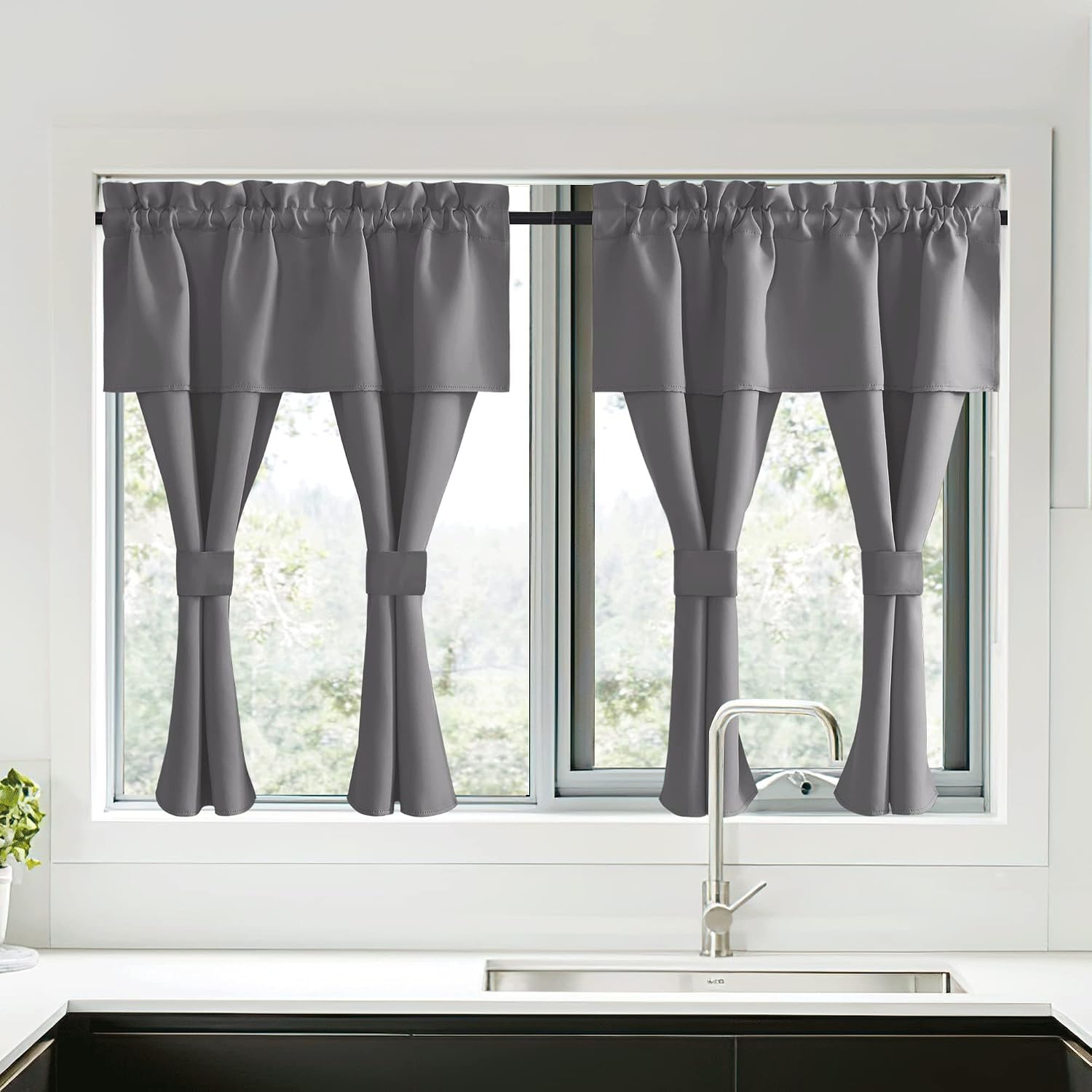 Nicetown Short Curtains with Attached Valance for Small Window, Thermal Insulated Rod Pocket Room Darkening Curtains for Living Room, 52" W…