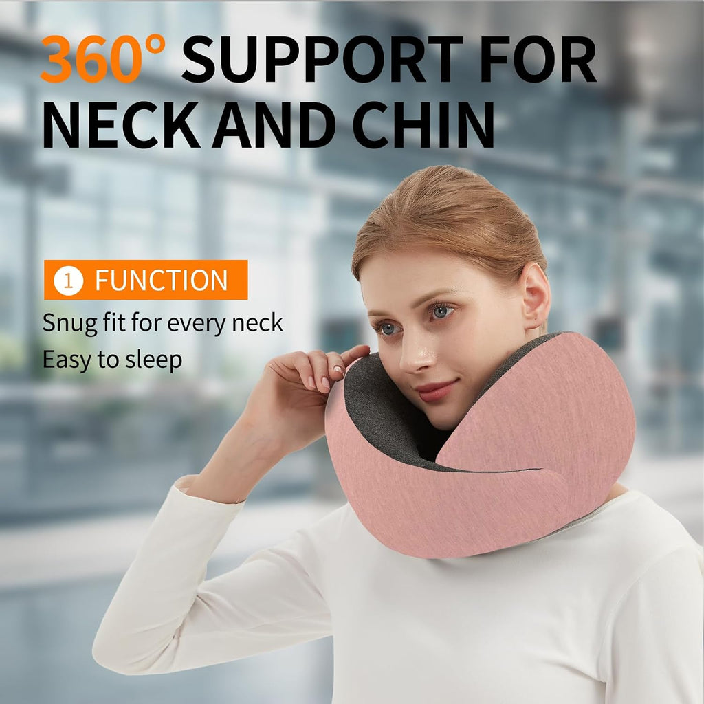 Travel Neck Pillow for Airplane – Memory Foam 360° Support Compact Design Ergonomic Flight Pillow for Sleeping & Neck Support Portable…