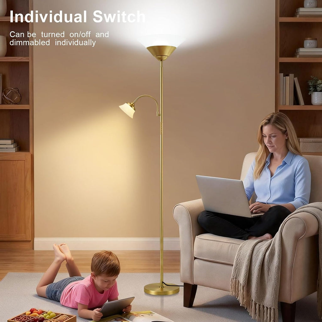 Sibrille 2-in-1 Torchiere Floor Lamp, 34W Super Bright LED Standing Lamp with Remote & Touch Control, 72" Dimmable Adjustable Corner Readin…