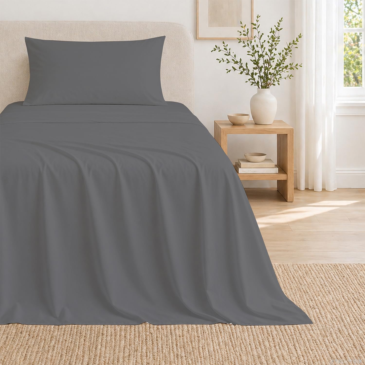 THREAD SPREAD Egyptian Cotton Twin XL Sheet Set – 300 Series 16" Deep Pocket Extra Long Twin Sheets for Dorm Room (4 PC, White), Soft…