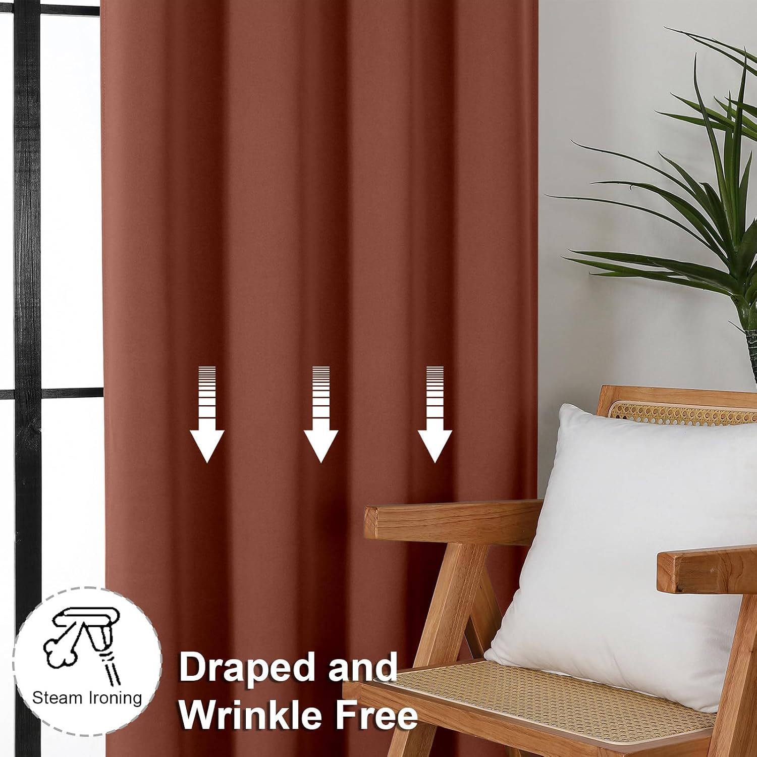 Simplebrand Ava Terracotta Blackout Curtains for Bedroom 63 Inch Length 2 Panels, Solid Thermal Insulated Energy Saving Rod Pocket Window T…