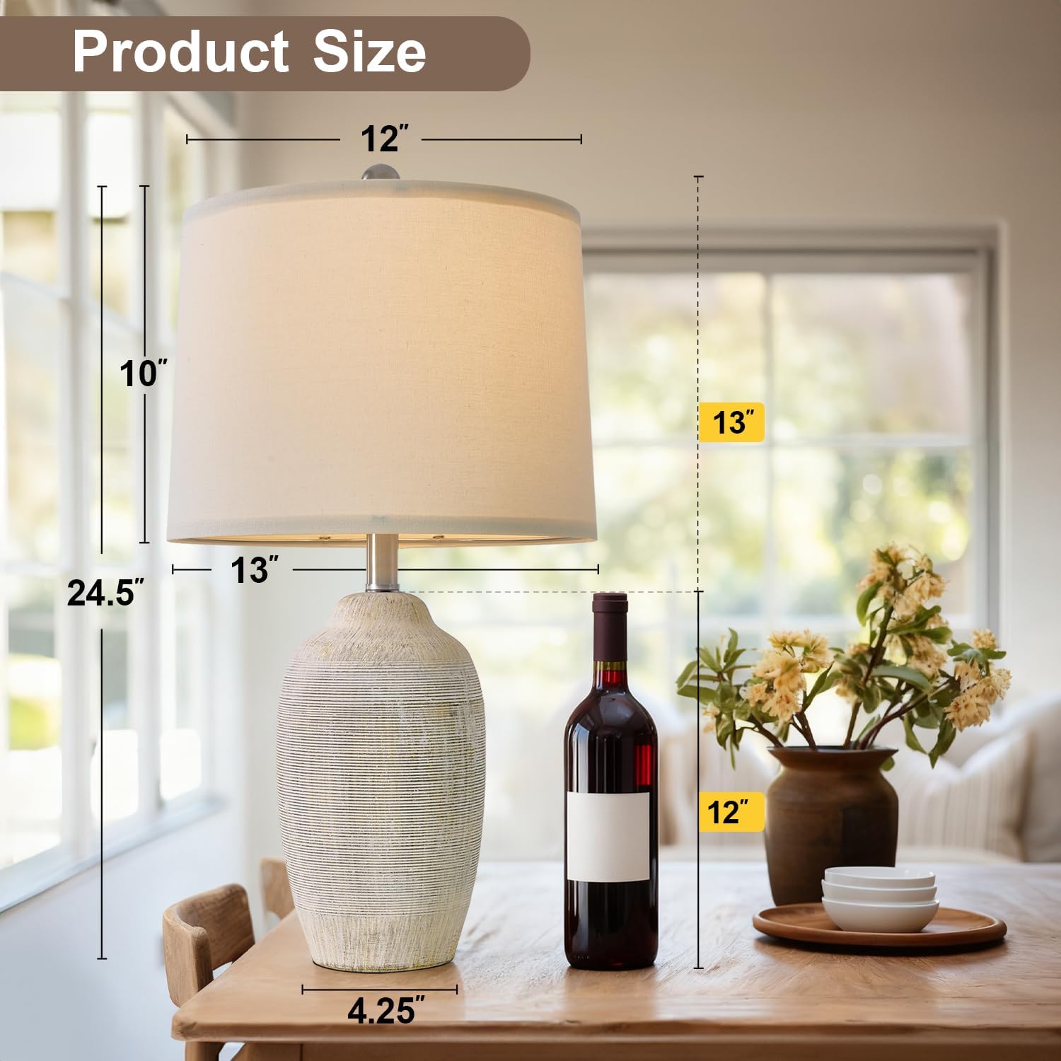 USumkky 24 inch Vintage Ceramic Table Lamp with 5FT Cord - Single Farmhouse Rustic Bedside Lamp with Natural Textured Finish, Nightstand…