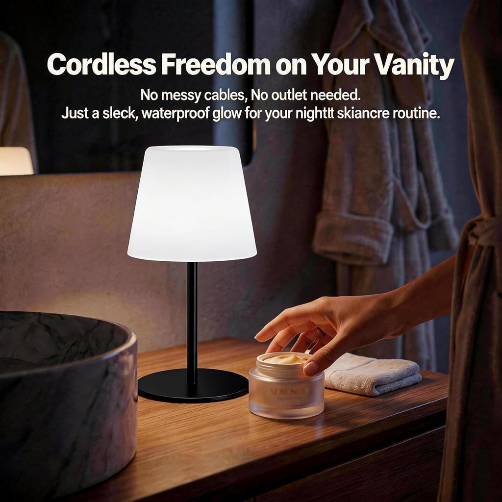 Waterproof Rechargeable Shower Lamp, Cordless Bathroom Table Lamp with 4000mAh Battery, 3 Color Temperatures Dimmable, Portable LED…