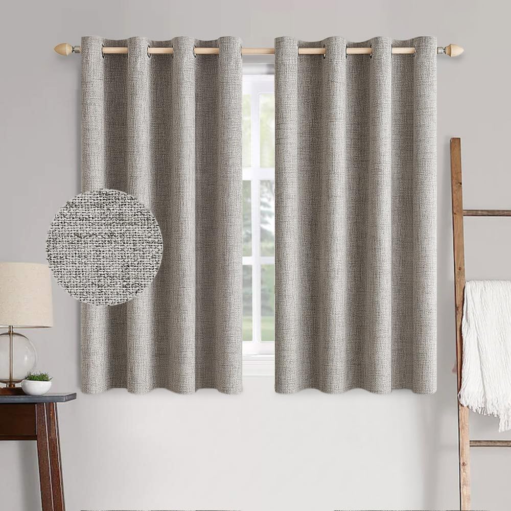 Miulee 100% Blackout Linen Textured Curtains for Bedroom Solid Thermal Insulated Warm Taupe Grommet Room Darkening Curtains & Drapes Luxury…