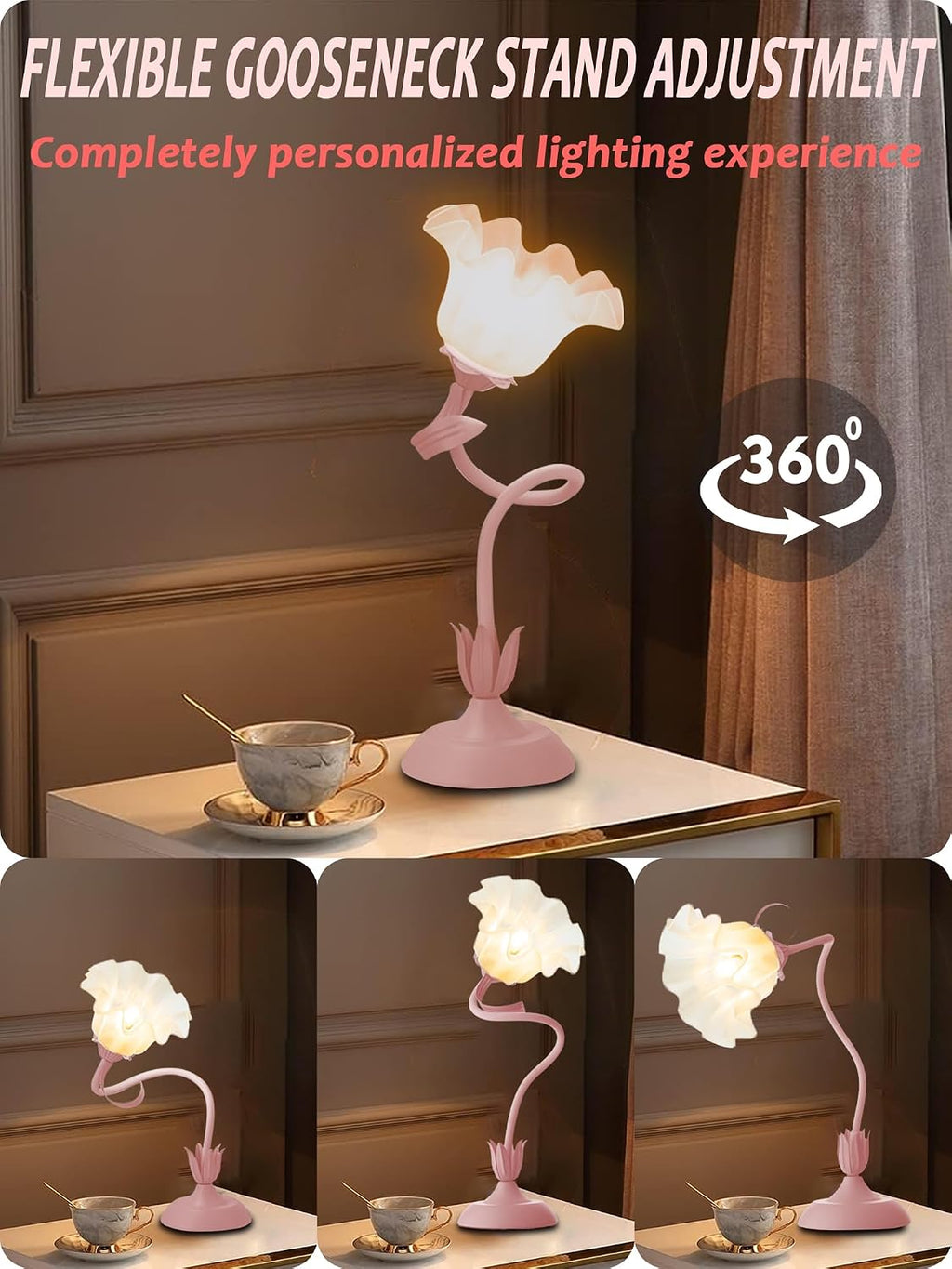 Aqdzcnf Flower Table Lamp, LED Reading Light Bedside Vintage Flower Night Light,3 Colors Modes Kawaii Bedside Lamps Decor, Living Room Bedroo…