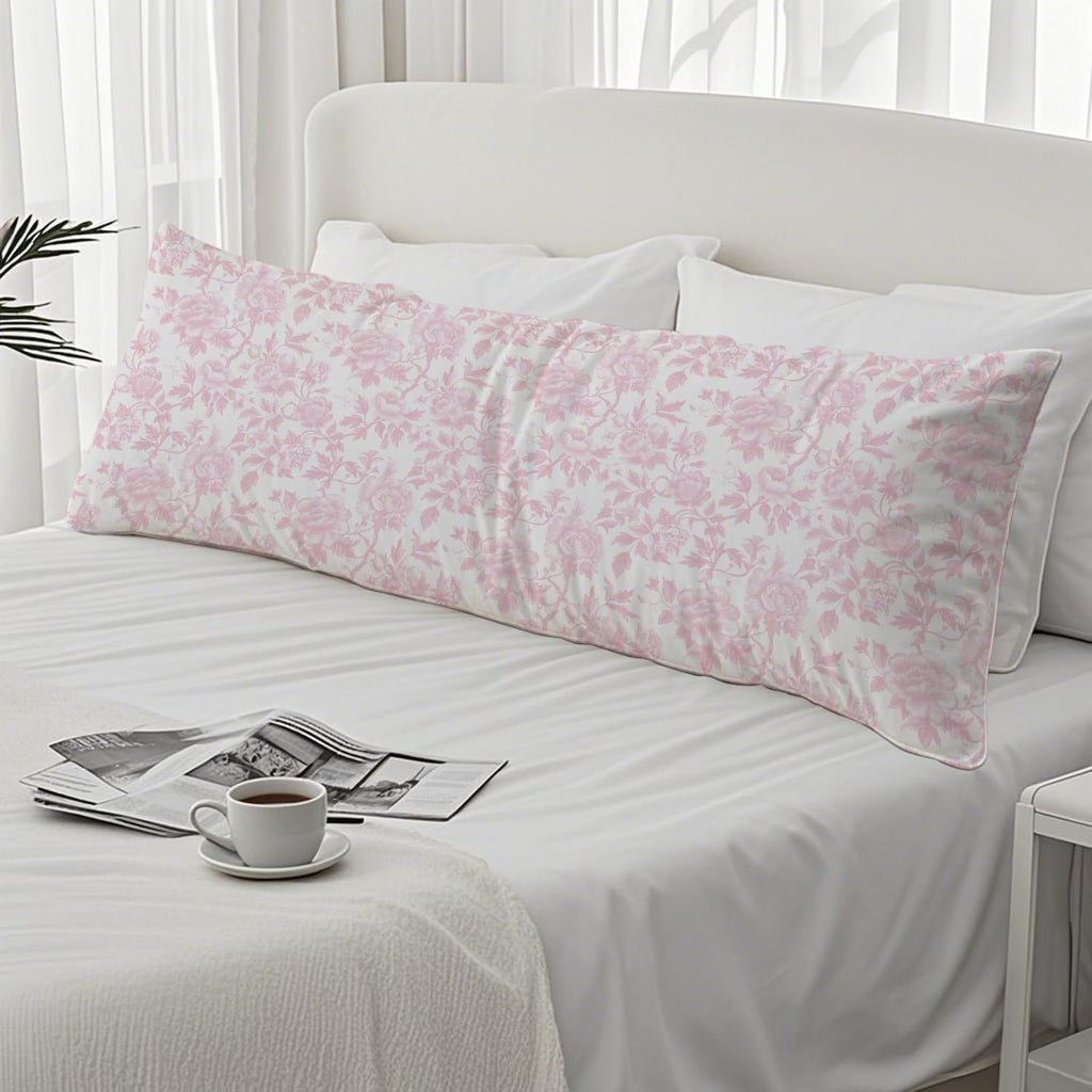 Pink Chinoiserie Floral 20x54 Body Pillow Cover, Grandmillennial Home Decor, Chinoiserie Decor, Vintage Pink and White Flower Decorative…