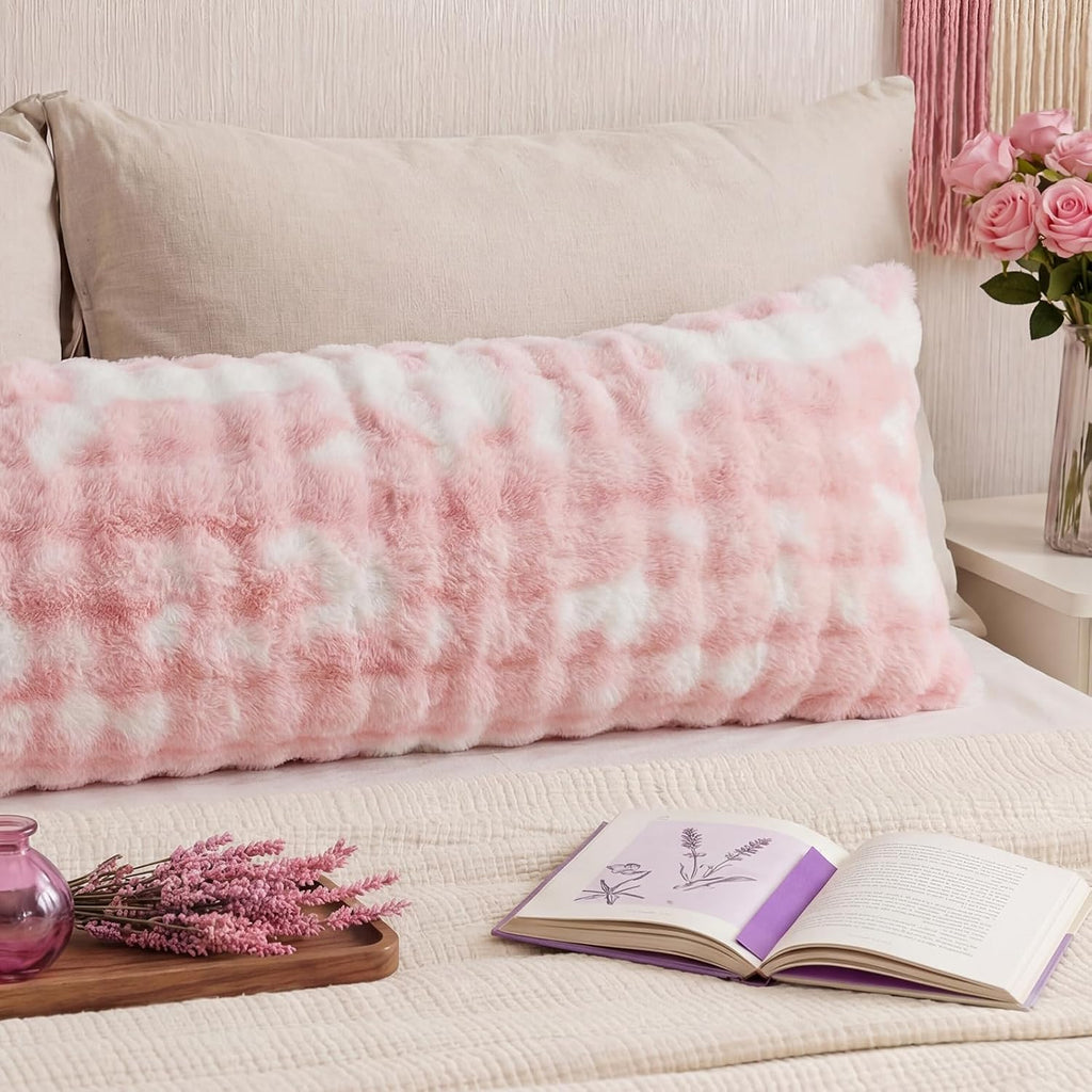 Chumerry Pink Fluffy Body Pillow Cover Faux Fur Pillowcase Extra Soft Fuzzy Plush Long Pillow Cover Gradient Pink Shaggy Body Pillow Case f…