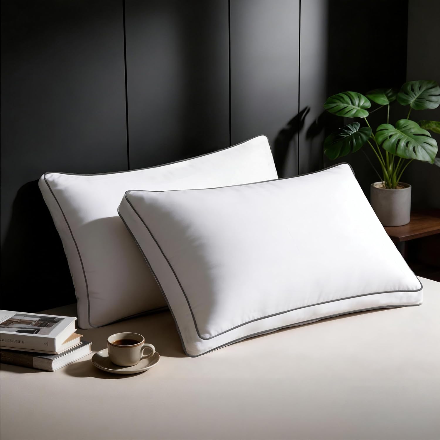 Ubauba Goose Feather Down Fiber Pillows King Size Set of 2, Supportive Gusseted Luxury Hotel Pillow, Comfortable Bed Pillow for Sleeping, C…