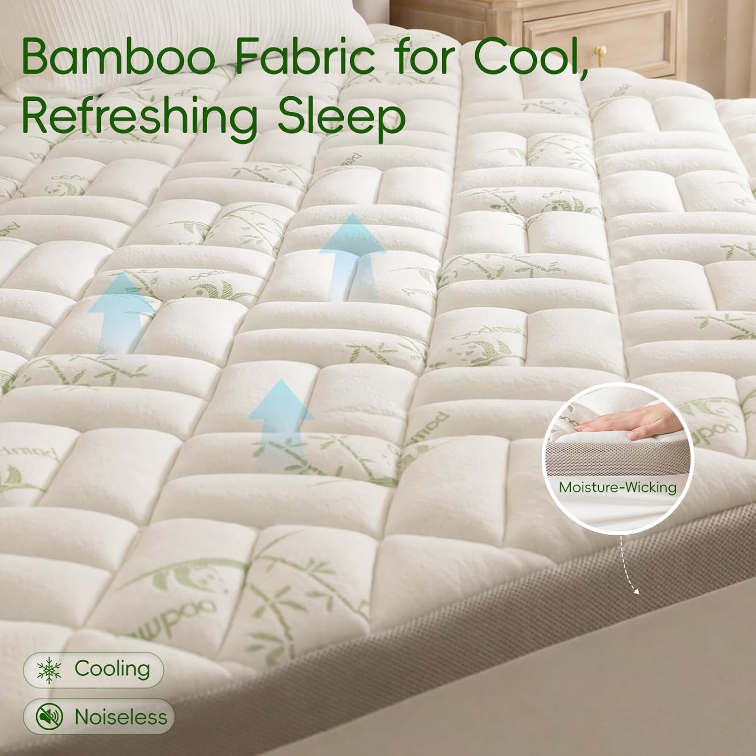 NEWDECO NEWDECO Twin Size Mattress Topper Cooling Viscose Made from Bamboo Thick Support Pillow Top Mattress Pad for Back Soft Breat…