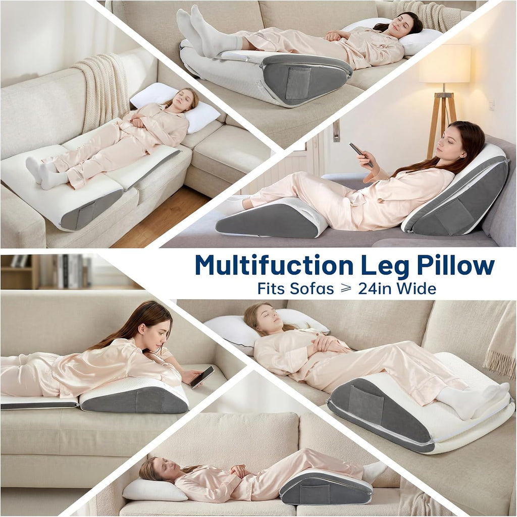 Vekkia Knee Wedge Pillow for Back Sleeping, Dual-Layer Knee Pillow with Dual Handles, Adjustable Elevation Pillow for Legs Post-Surgery, Kn…