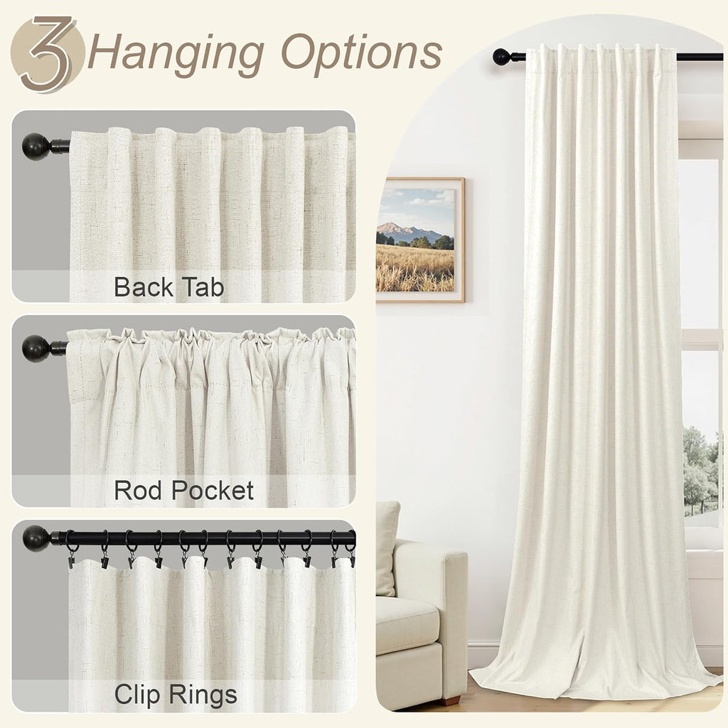 Pitalk Extra Wide 70 Inch Blackout Curtains 96 Inches Long for Living Room Rustic Boho Room Darkening Textured Linen Drapes for Dining Room…