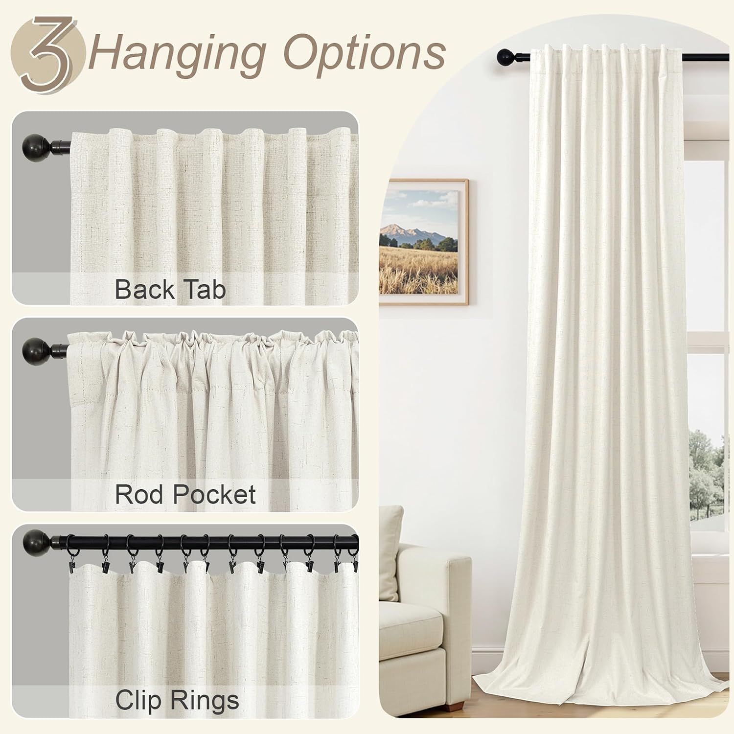 Pitalk Extra Wide 70 Inch Blackout Curtains 96 Inches Long for Living Room Rustic Boho Room Darkening Textured Linen Drapes for Dining Room…