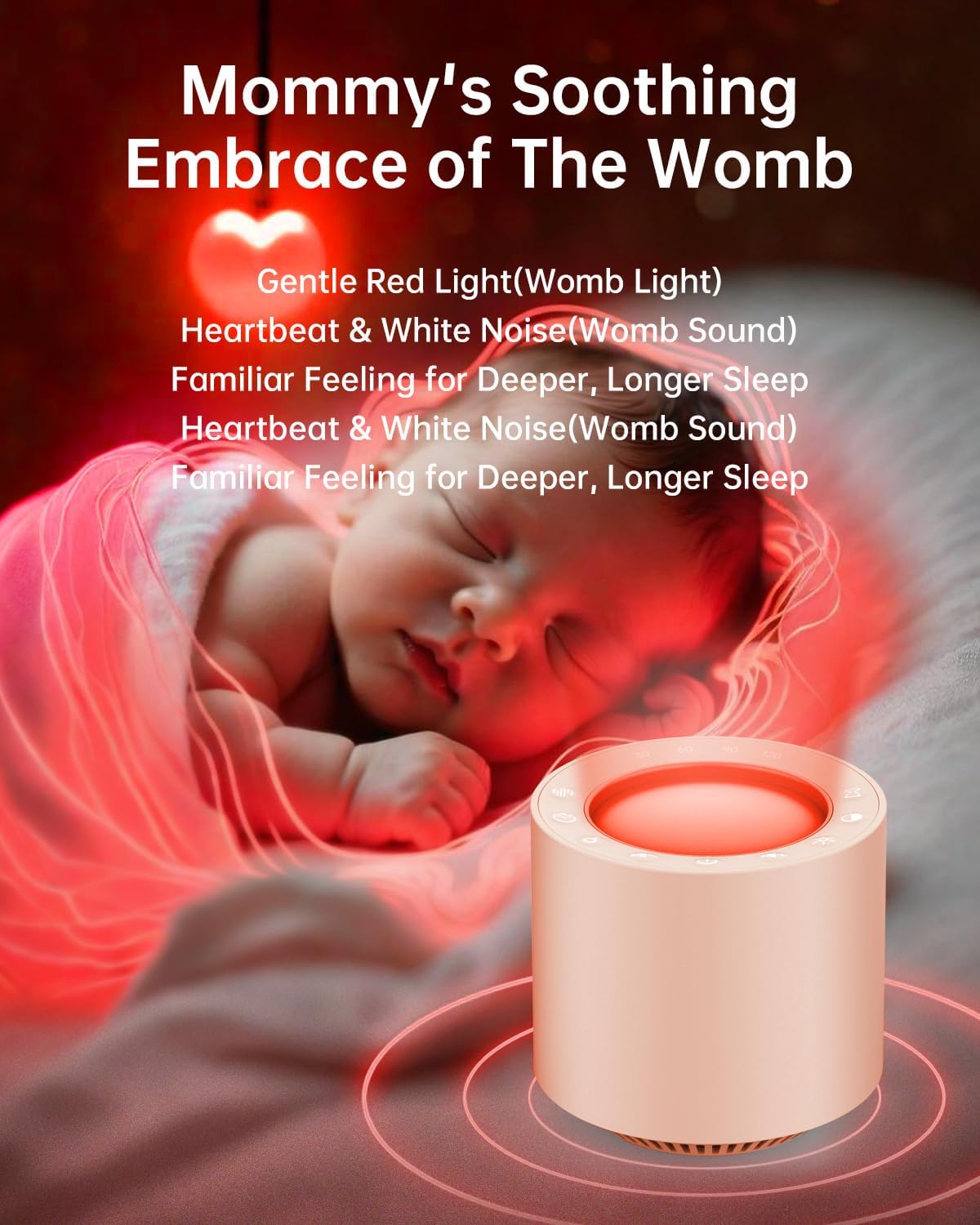 PureNurt Dimmable Nursery Night Light: Red Light relaxation Sleep Sound Machine with 38 Soothing Sounds & Calming Womb Soother…