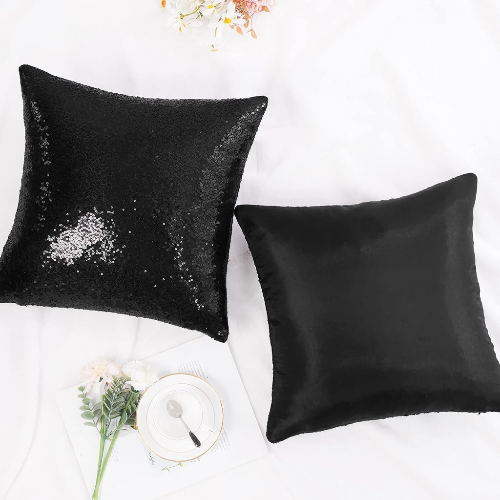 uxcell 2 Pcs Black Sequin Throw Pillow Covers, Shiny Sparkling Comfy Satin Sequin Cushion Covers, Decorative Pillowcases for…
