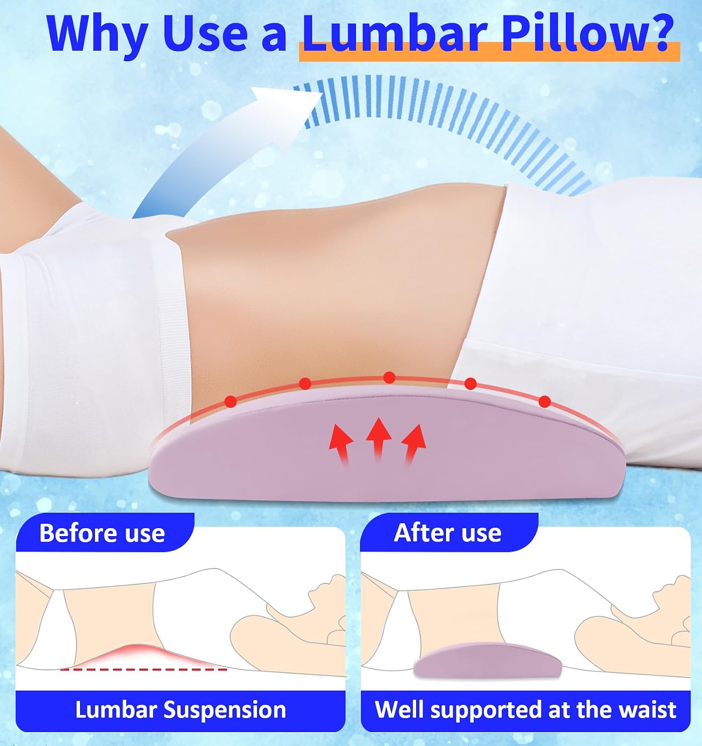 VamorryDirect vamorry Lumbar Support Pillow for Bed – Memory Foam Waist Pillow with Cooling Cover for Comfortable Back Support – Bolster Pi…
